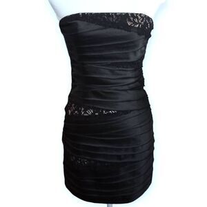 BEBE BLACK & NUDE STRAPLESS MINI DRESS SZ.S EUC